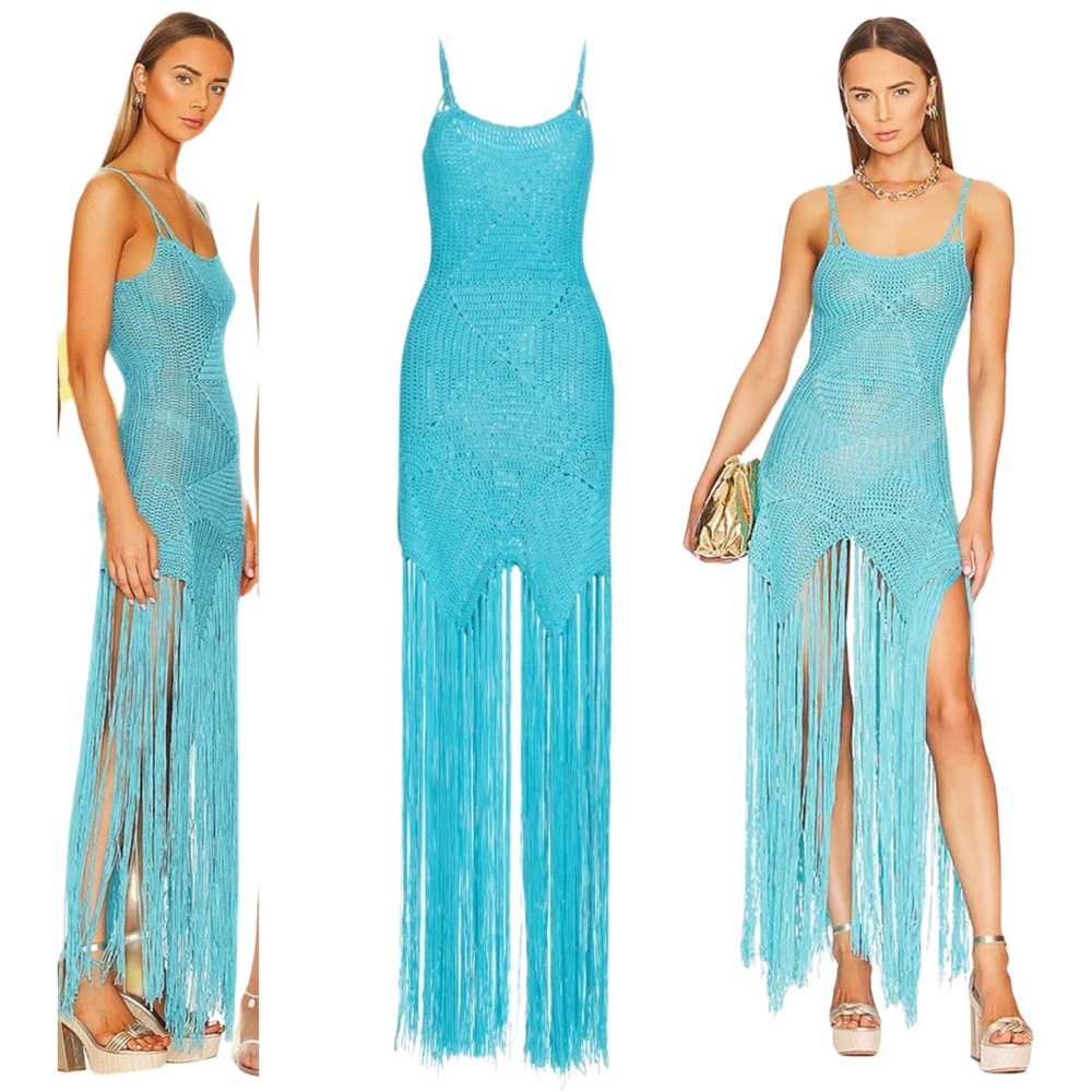 Line & Dot Wanderer Fringe Crocheted Maxi Dress Size Small
